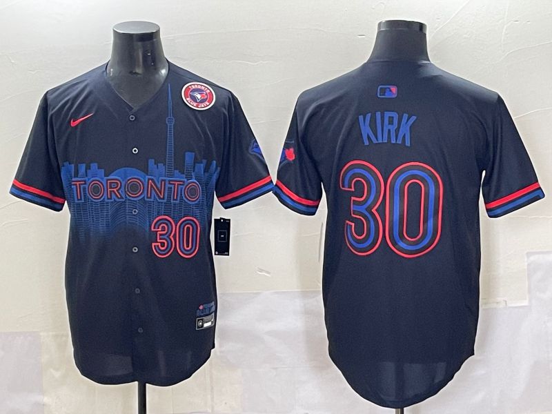 Men 2025 Toronto Blue Jays 30 Kirk Black Joint Name Nike MLB Jersey style 10